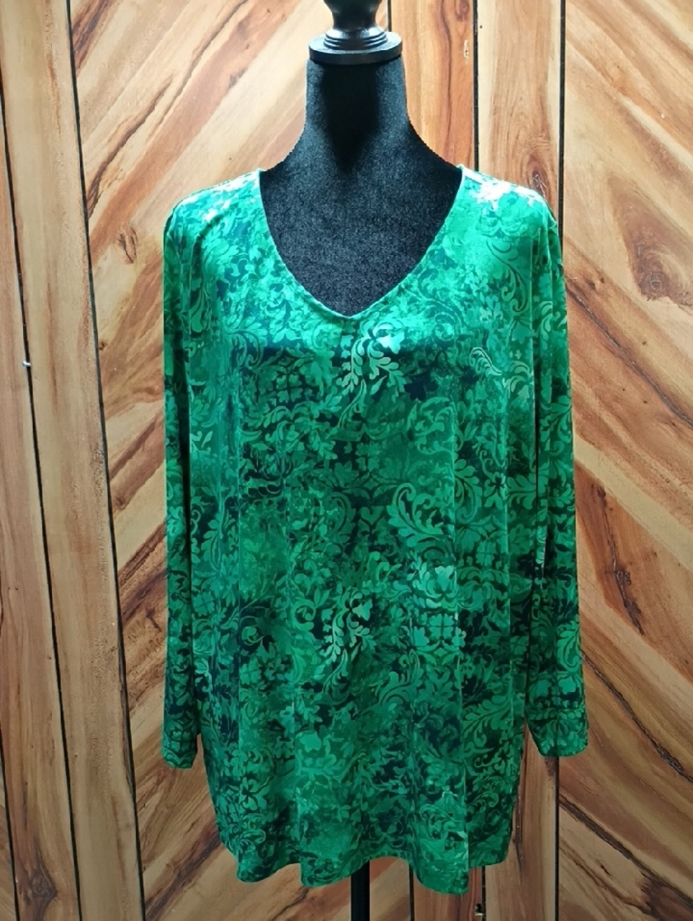 Susan Graver Emerald Green V-Neck 3/4 Sleeve Top Women's Size 1X